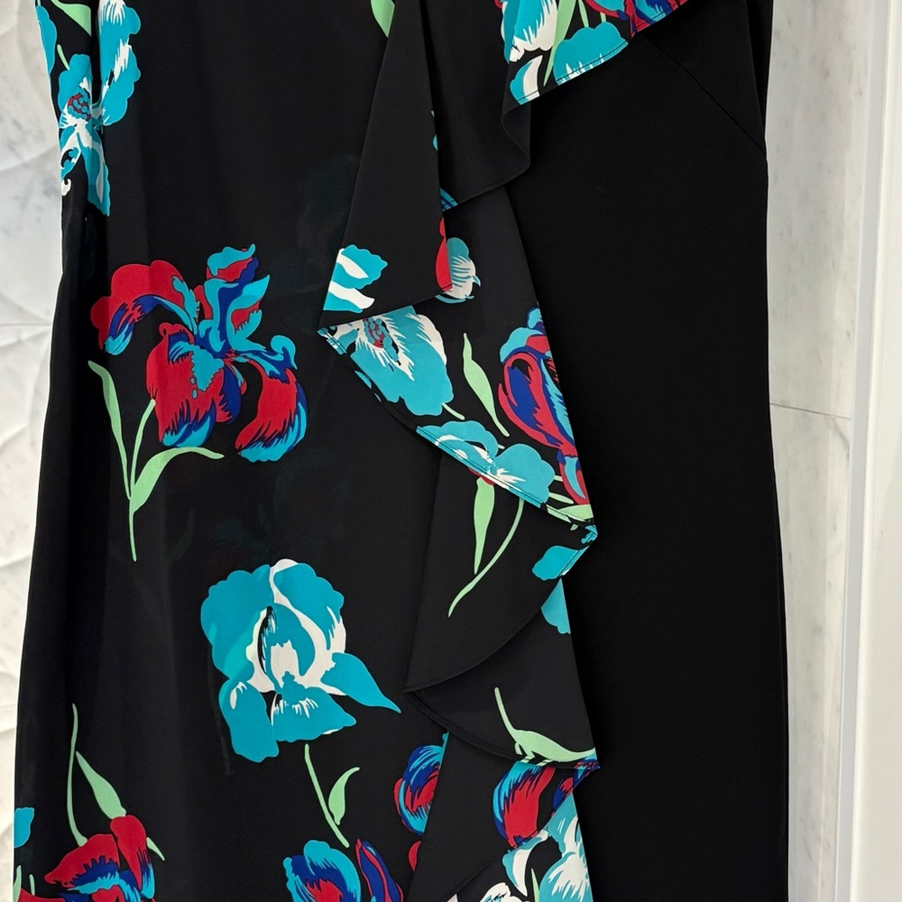 Diane Von Furstenberg Black Dress with Bold Floral Design